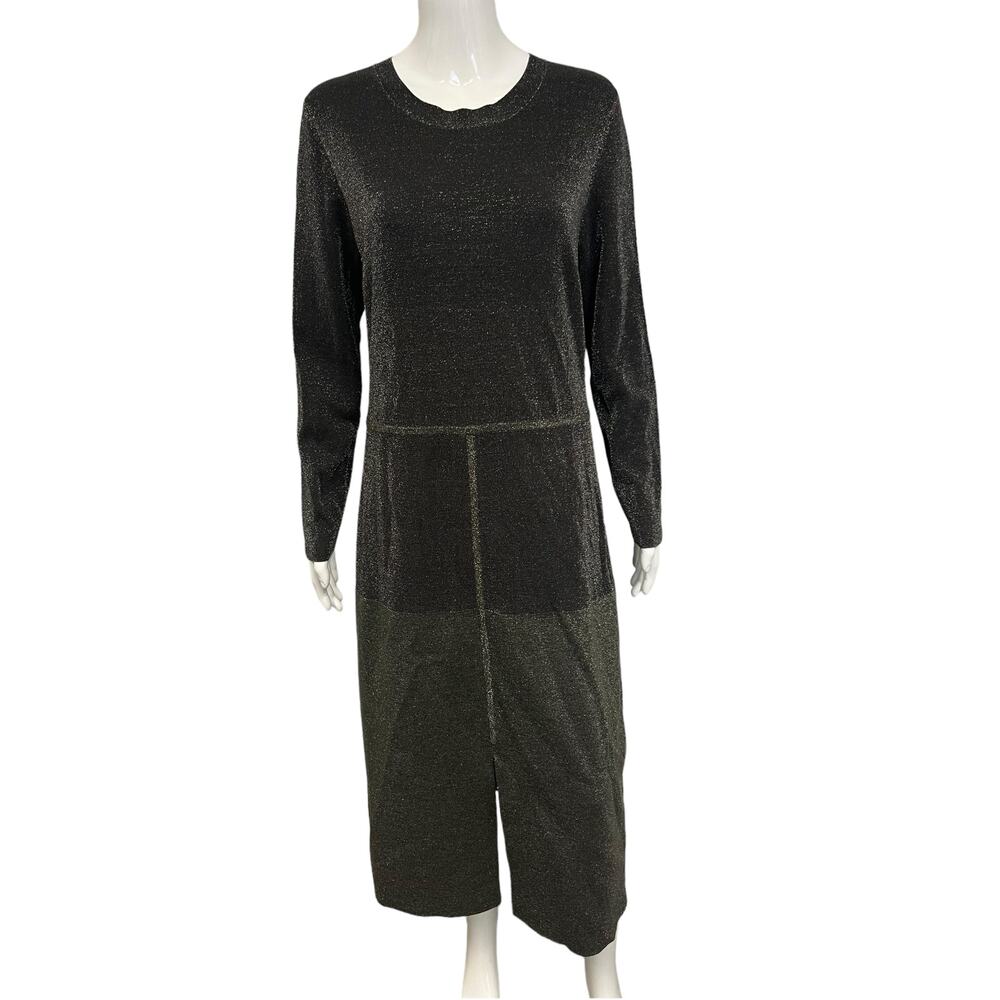 AKRIS Gray/Silver Metallic Wool Blend Long Sleeve Paneled Maxi Dress US 12 EU 44